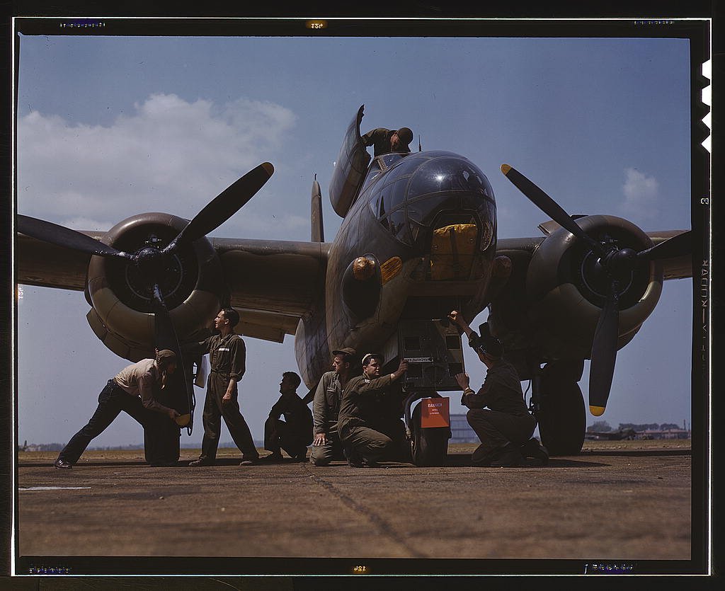 mechanics service an a 20 bomber at langley field in virginia