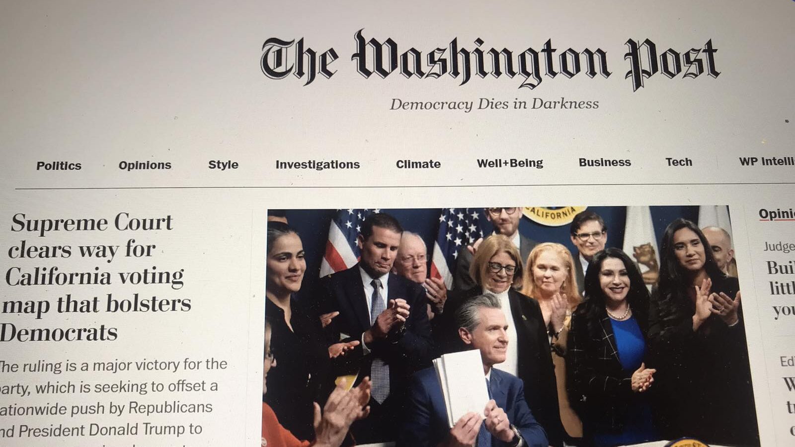 Naslovna strana Wahsington Post, print screen